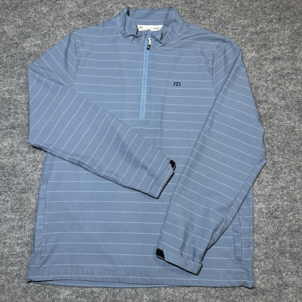 Suéter Travis Mathew Para Hombres Medio Azul 1/4 Cuarto Cremallera Pullover Golf Rayas