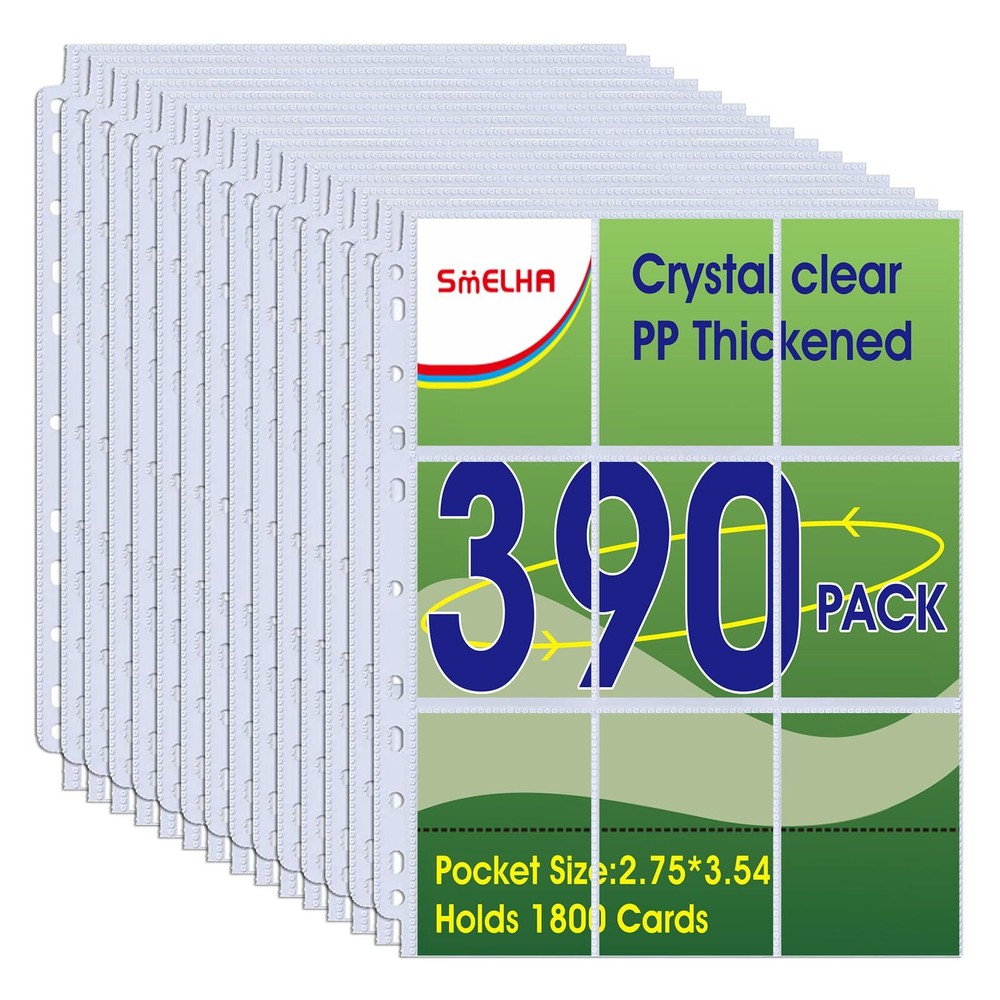 9 Pocket Page Protector, 390 Pack Trading Card Sleeve, Baseball Card Sheets f...