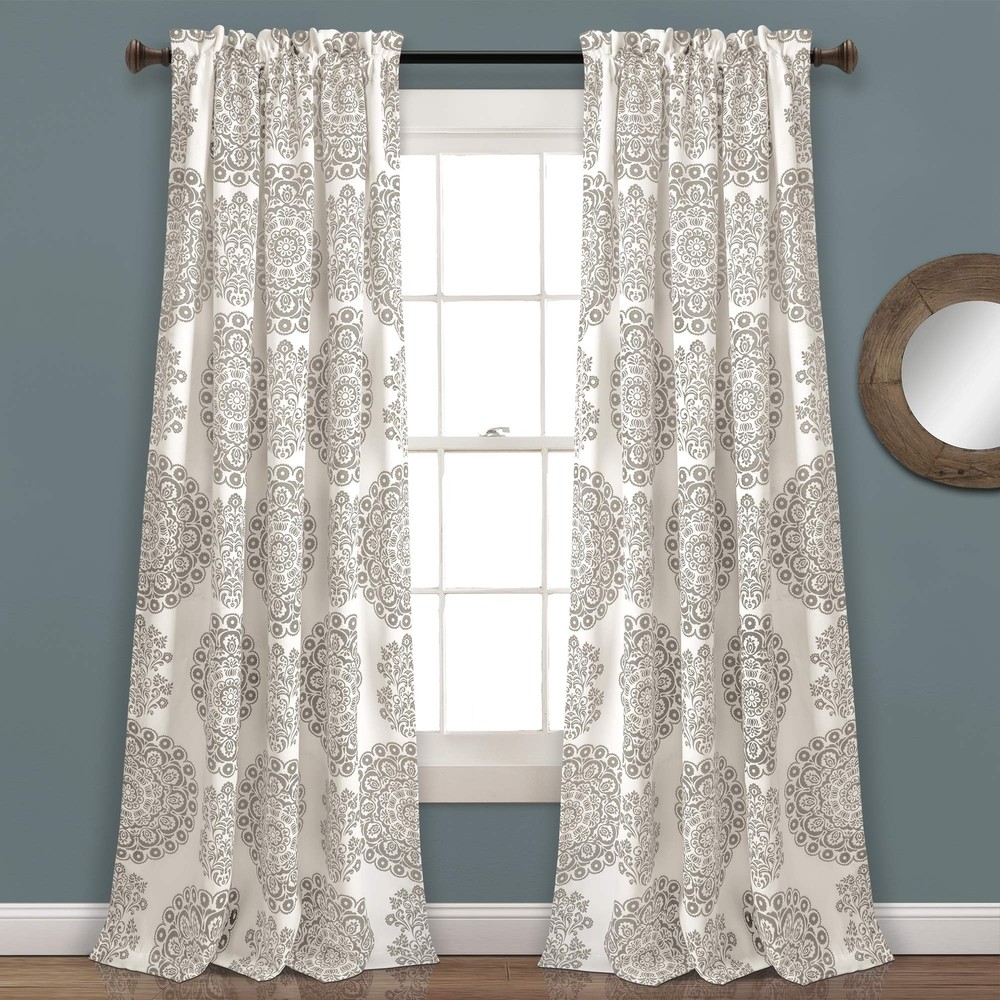 , Gray Evelyn Medallion Light Filtering Window Curtain Panel Pair, 95