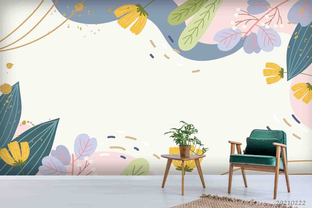 3D Flower Leaf Plant Watercolor Wall Murals Wallpaper Murals Wall Sticker