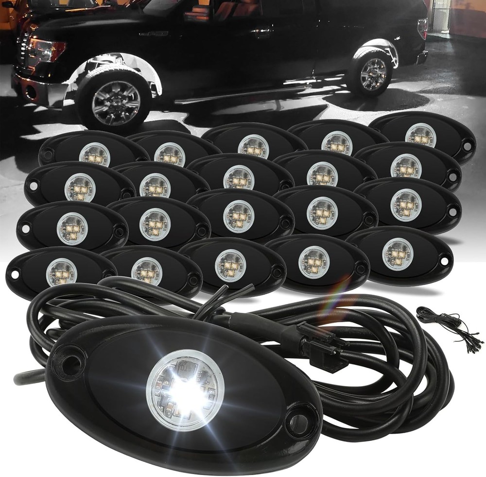 SUNPIE 20 Pods White Rock Lights – Quick Connect, 3 High Power 20 Pods,