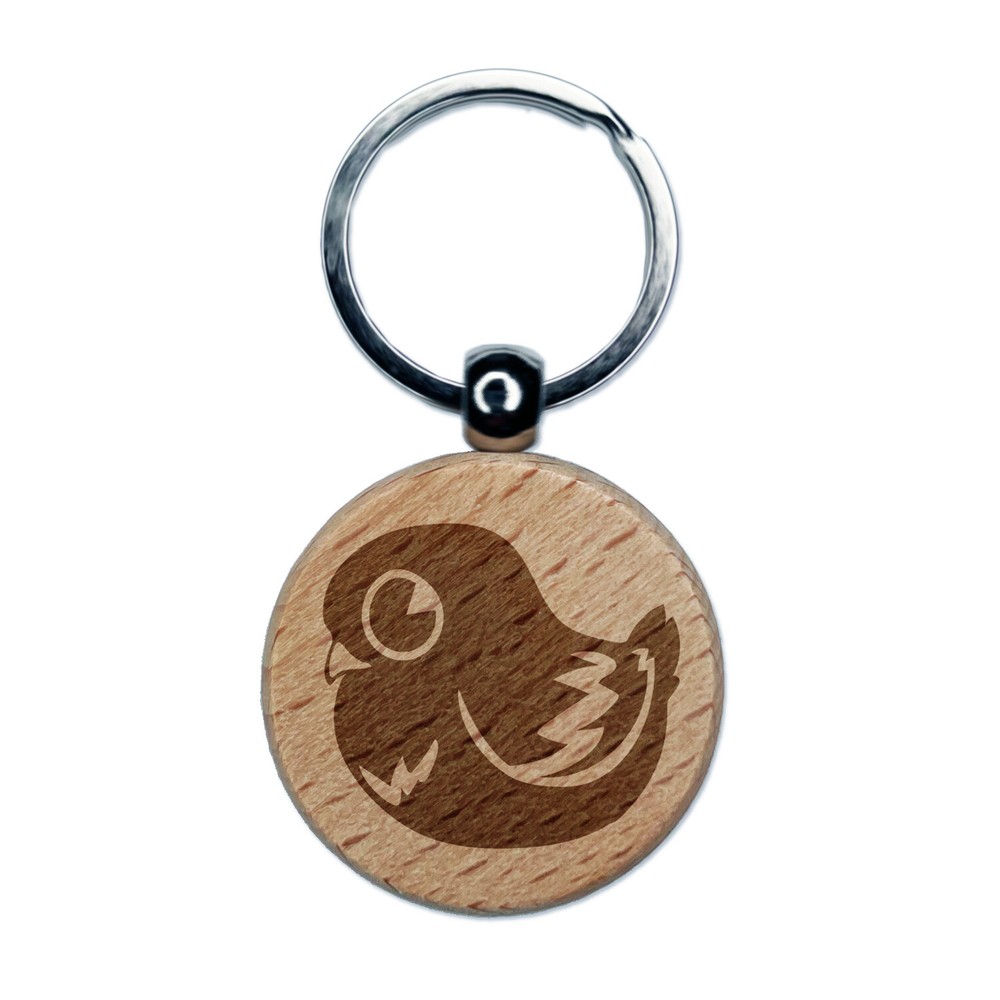 Cute Pigeon Bird Engraved Wood Round Keychain Tag Charm