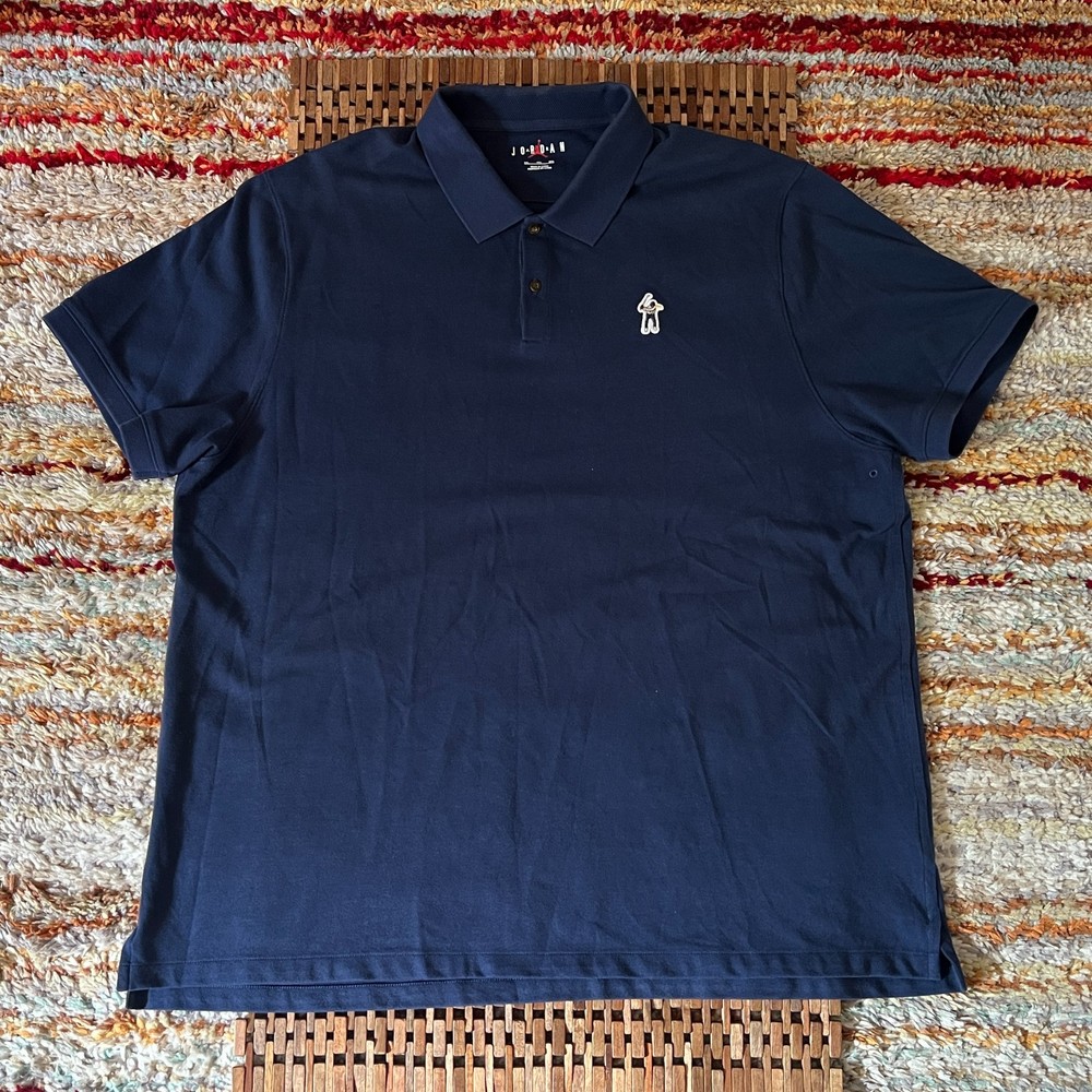 Nike Air Jordan Gold Chain Golf Logo Polo Shirt Blue Men's Size XXL 2XL