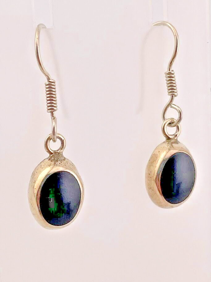 MEXICO 925 STERLING SILVER BLACK ONYX INLAY EARRINGS 1.5