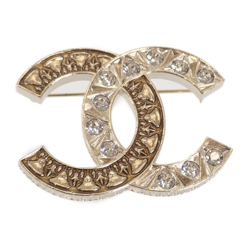 Chanel Coco Mark B19A Gold Rhinestone Brooch 613101 Metal