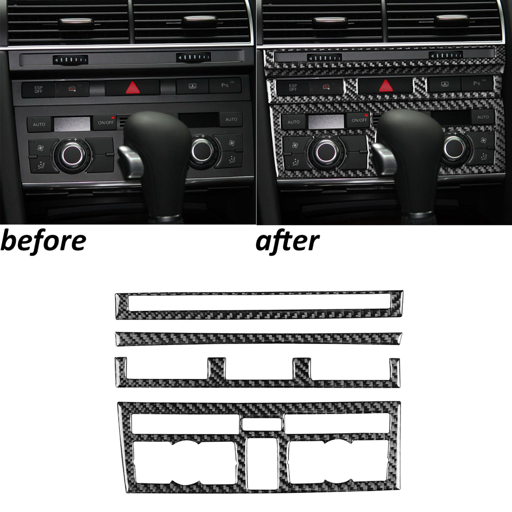 4Pcs Real Carbon Fiber Center Console A/C CD Panel Trim For Audi A6 S6 C6 05-11