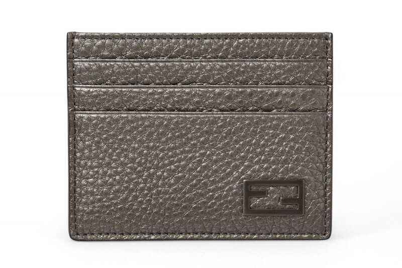 FENDI FF Baguette Motif Metallic Gray Card Business Case 7M0164