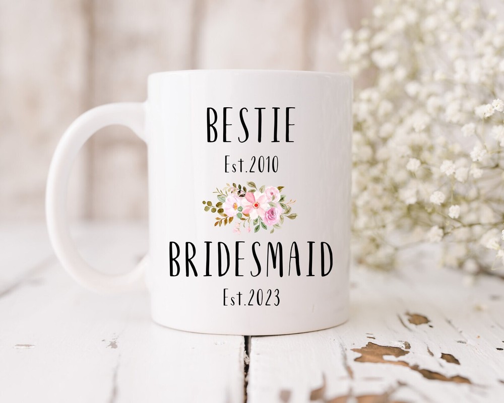 Bestie To Bridesmaid Reveal Coffee Mug Custom Wedding Announcement Promoted To