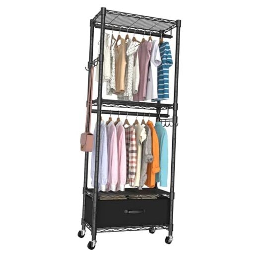 Space-Saving Black Clothes Rack 23x13x79 Inches for Hanging