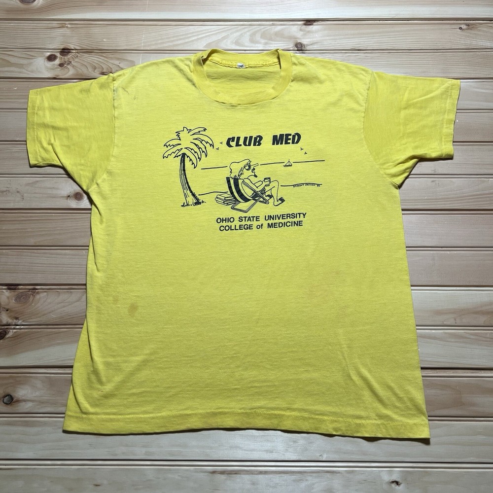 Vintage 1986 Ohio State University Club Med Cartoon Art Shirt Size XL