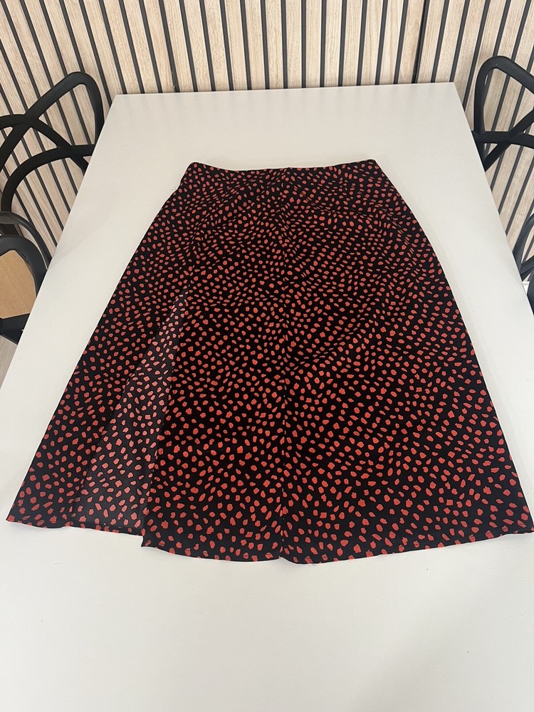 Black Red Polka Dot Skirt with Side Split - Size 8/10