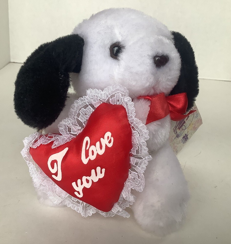 Vintage Loving Buddies Plush Dog With Heart Pillow