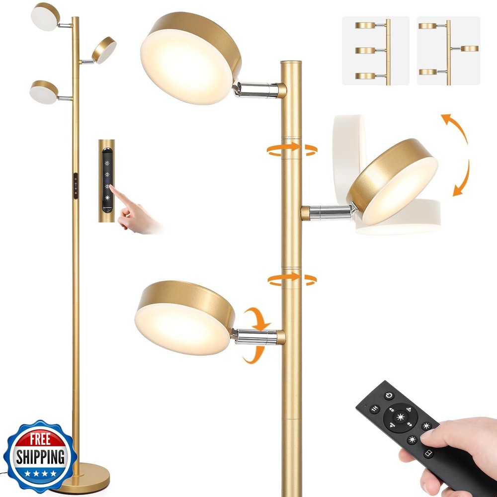 JUNNAI Modern Gold Floor Lamp with Remote for Living Room Tall Standing Light