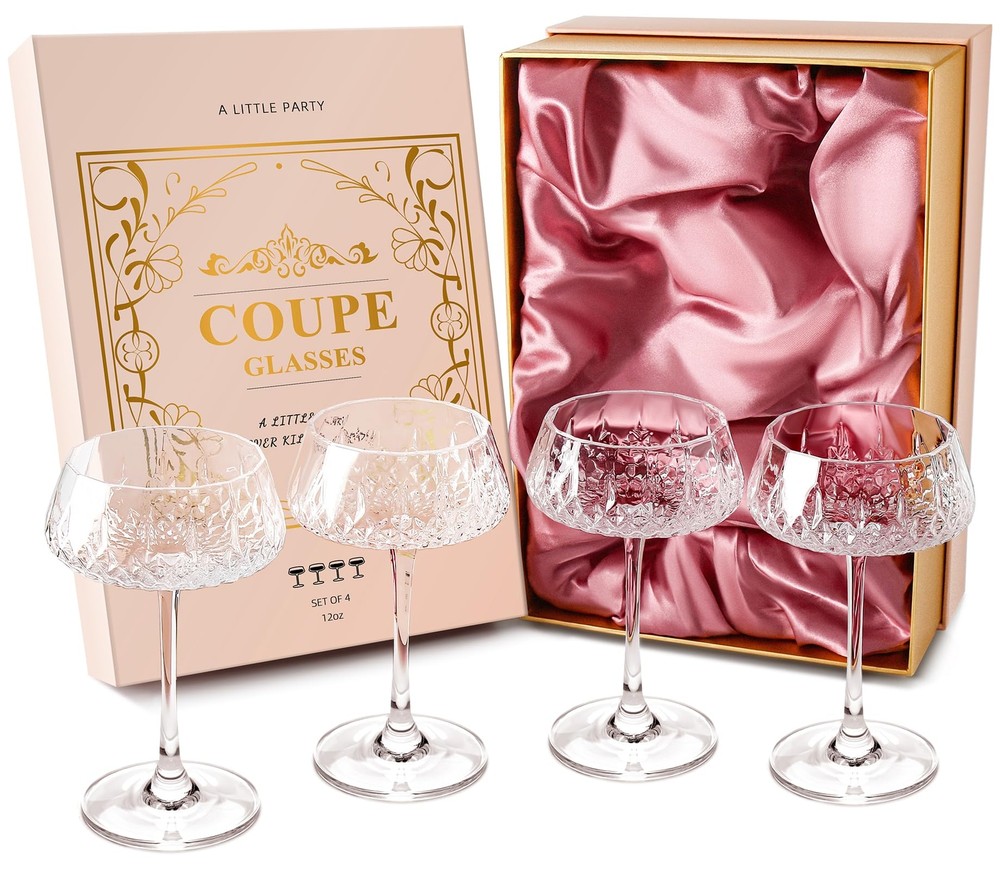 Vintage 8oz Coupe Martini Glasses Set of 4 for Champagne Cocktails