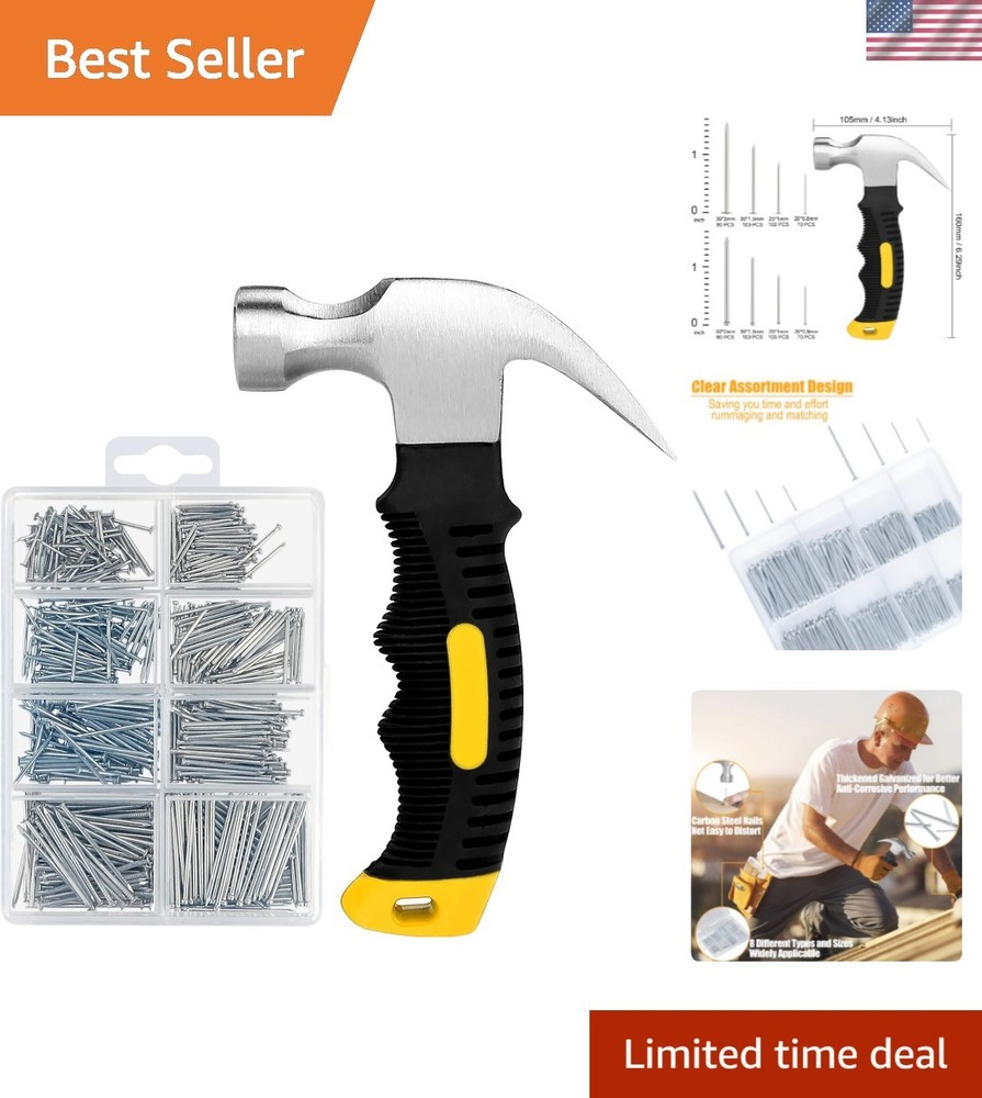 700-Piece Nail Assortment Kit with 8oz Ergonomic Hammer - Perfect for Wall Art