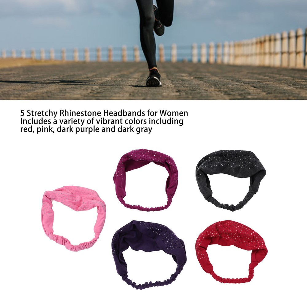 5pcs Rhinestone Sport Headbands Stretchy Soft Breathable Wide Bandanas