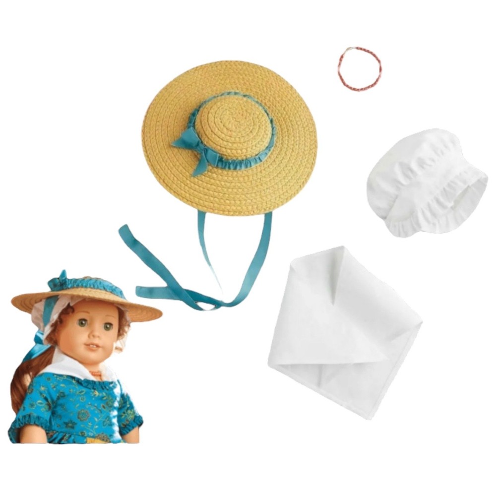 American Girl Felicity Meet Accessories Doll Straw Hat Necklace Fichu Bonnet New