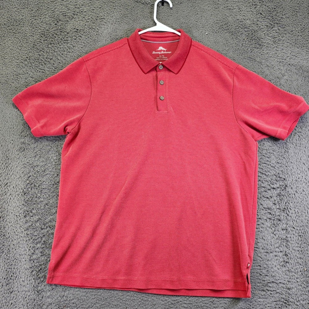 Tommy Bahama Red Striped Short Sleeve Polo Shirt Casual Top XL