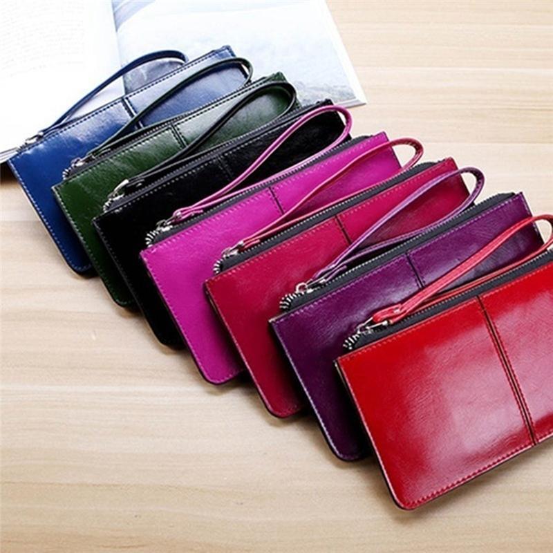 Modern Solid Leather Double Zipper Purse Holder for Women - Multicolor Medium Gift