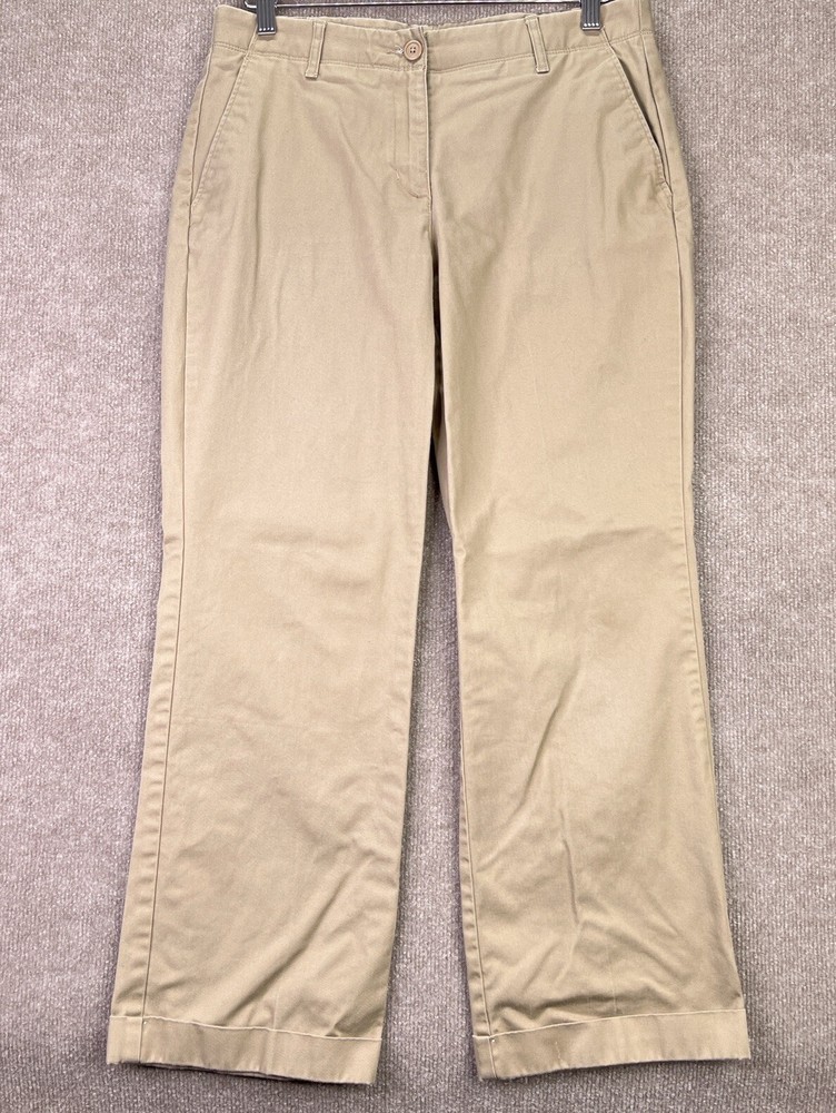 Lands End Womens Brown Khaki Chino Pants Size 8 Flat Front Cuffed Hem 519182