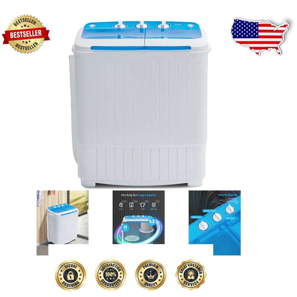 Portable 16.5LBS Mini Washer Dryer Combo Compact Twin Tub Laundry Machine