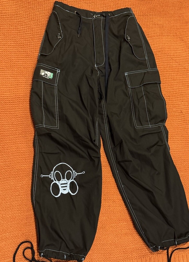 Ghast Wide Leg Pants Xxs Black UFO Skate Parachute Y2K Grunge Emo Rave