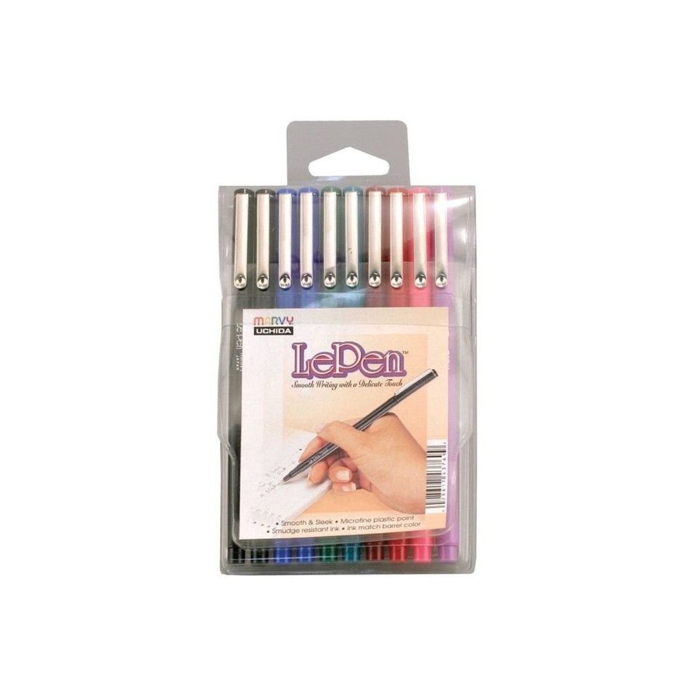 LePen Porous Point Pen 10-Count Pack - Assorted Colors Black Blue Red Green Pink  