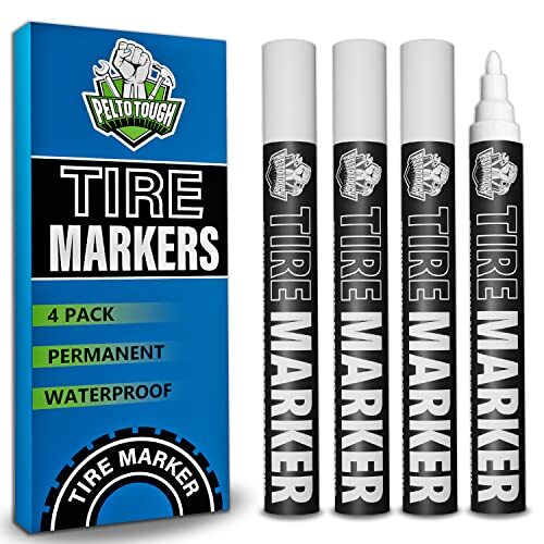 White tire Paint Marker for Car Tire Lettering - 4 Pack - Permanent Tire Pain...