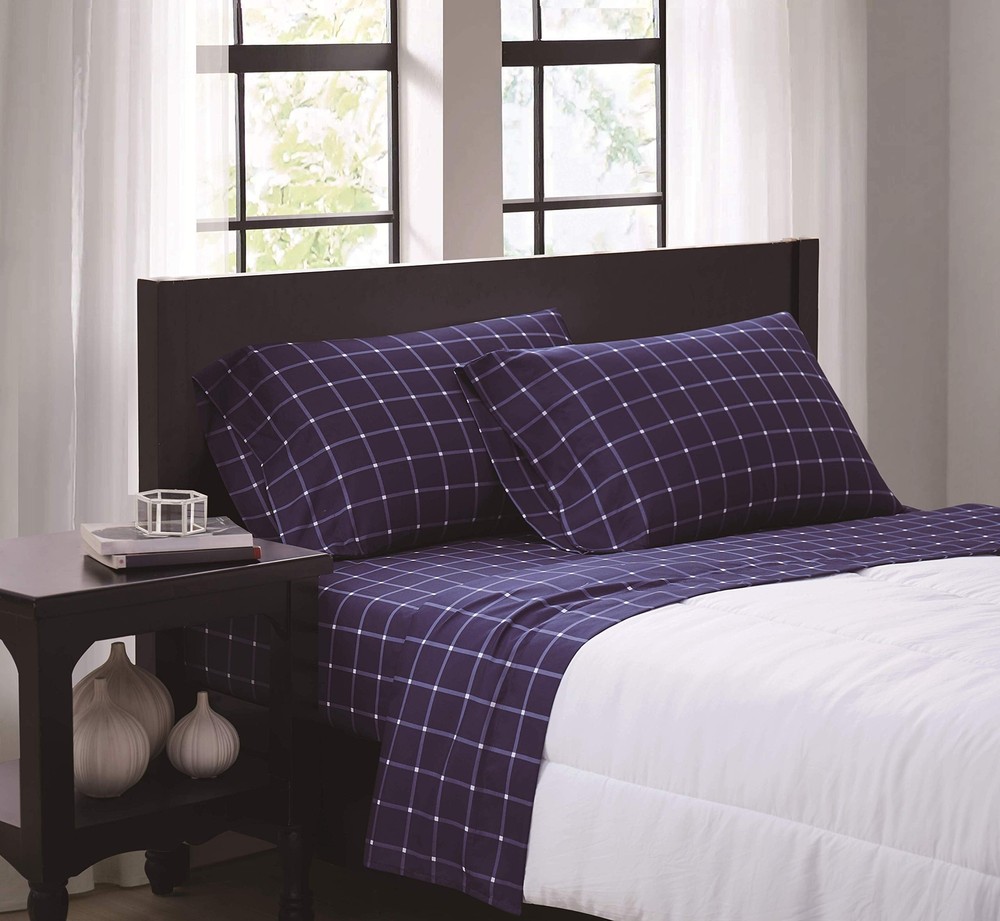 Tattersall Navy/White Queen Sheet Set
