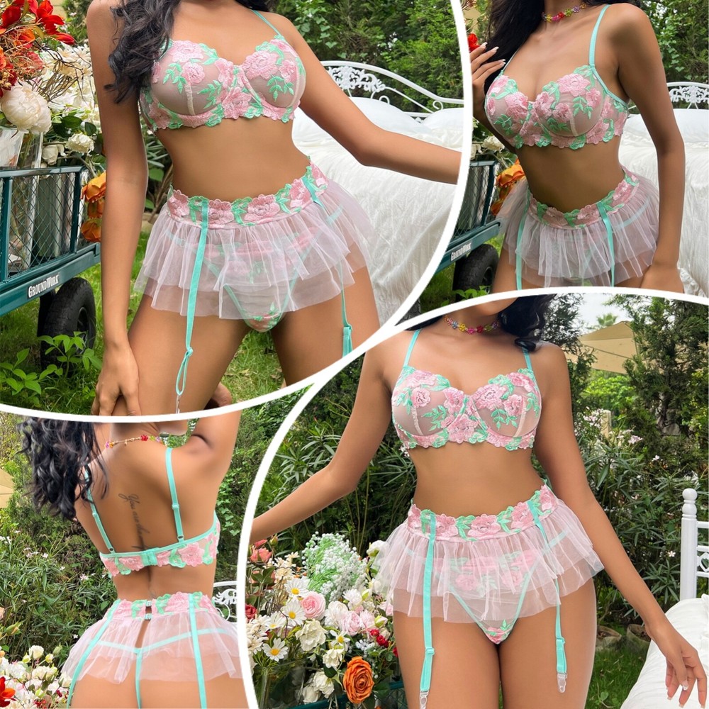 Sexy Embroidered Lingerie Set for Women - Babydoll Bra & Panty Nightwear