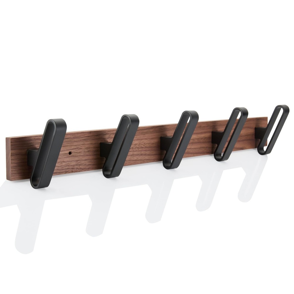 Solid Walnut Wall Mount Coat Rack with 5 Hooks 19.69 Inch