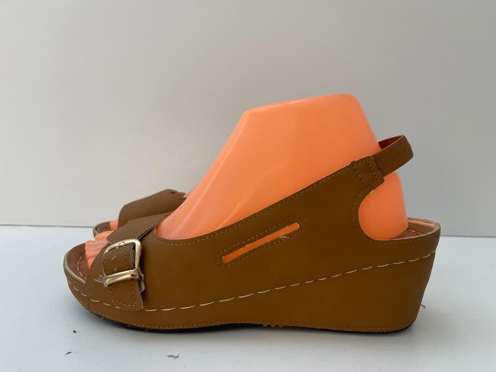 Women Peep Toe Ankle Strap Buckle Sandals Low Wedge Heels Slip On Sliders - B5