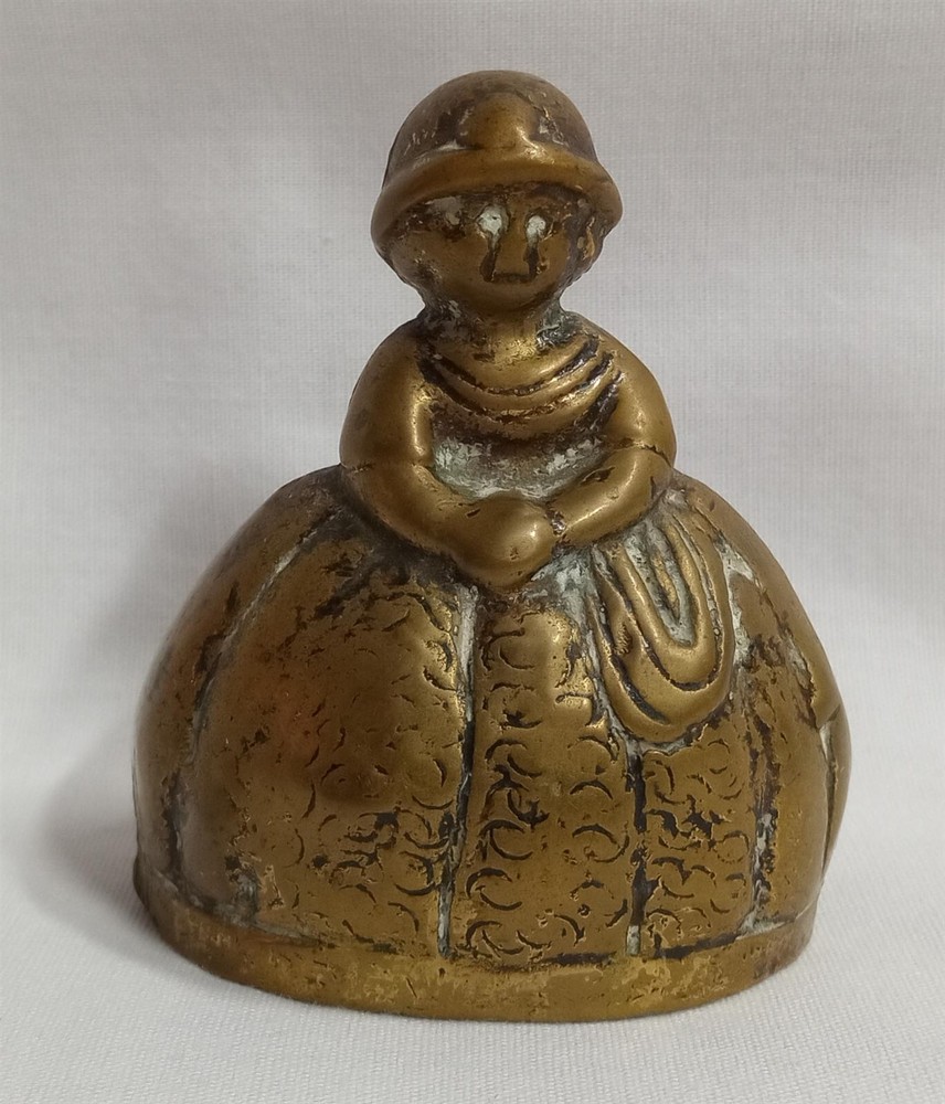 Vintage Brass Figural Lady in Dress Bell Figurine