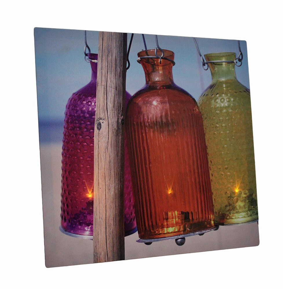 Zeckos 15x15 LED Beach Lantern Canvas Wall Hanging Light