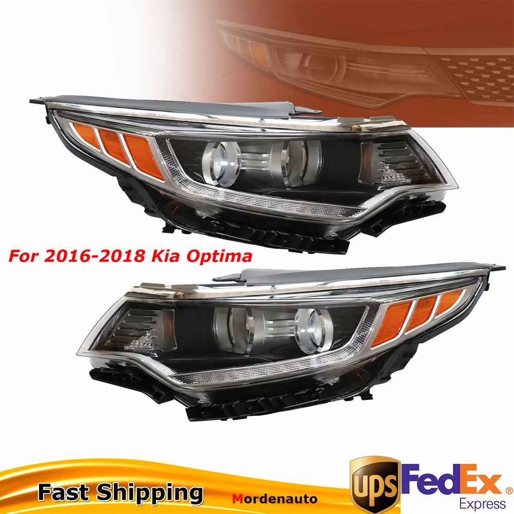 Pair Headlights For 2016 2017 2018 Kia Optima Projector Left+Right w/ LED DRL
