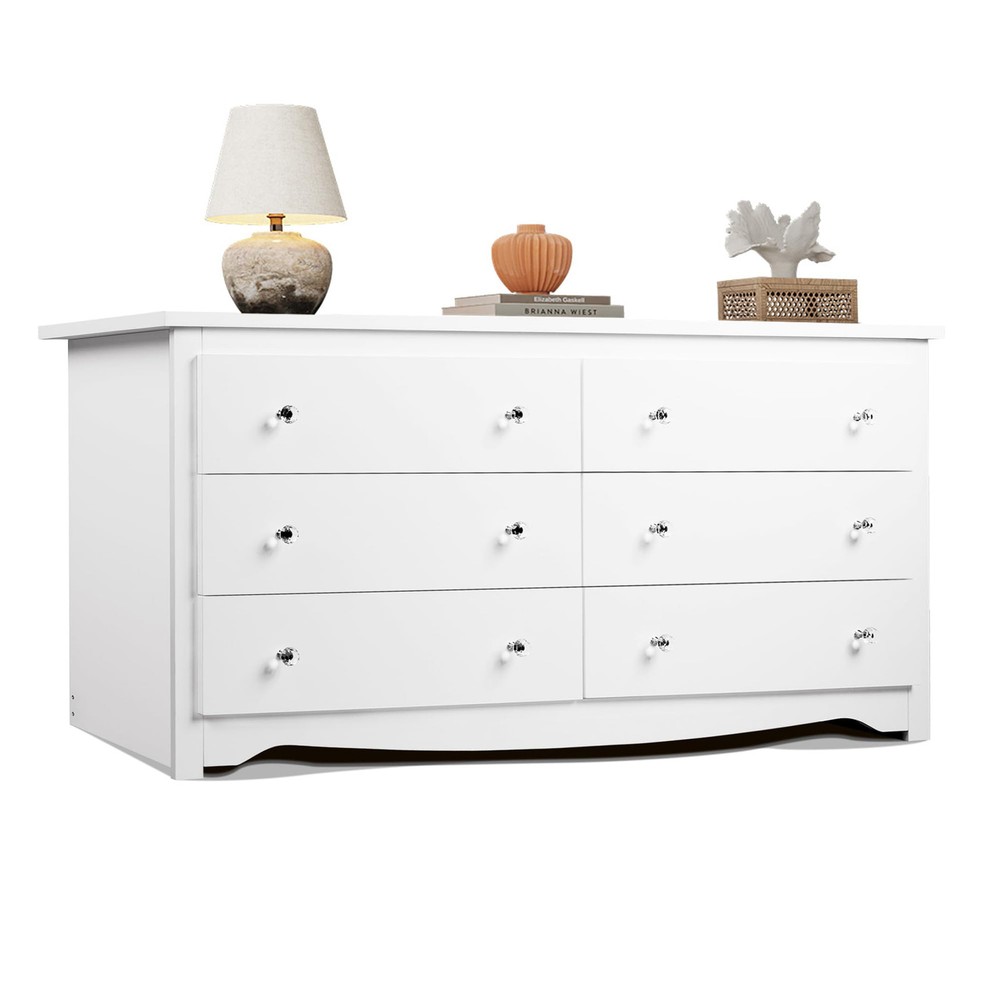 WLIVE 59-Inch White Wood Dresser with 6 Drawers for Bedroom Storage