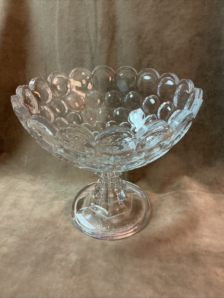 1870s Victorian scalloped thumbprint compote in Flint glass