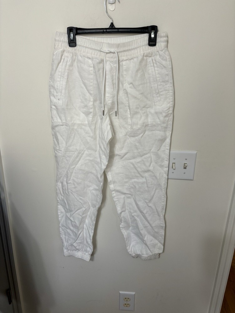 Athleta White Linen Jogger Pants Size 6 Drawstring Waist EUC