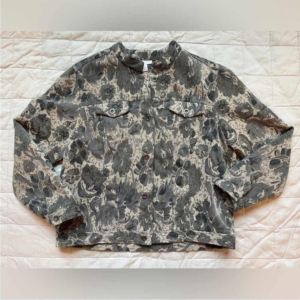 Charter Club Grey & Cream Floral Tapestry Coastal Grannycore Western Jacket - XL