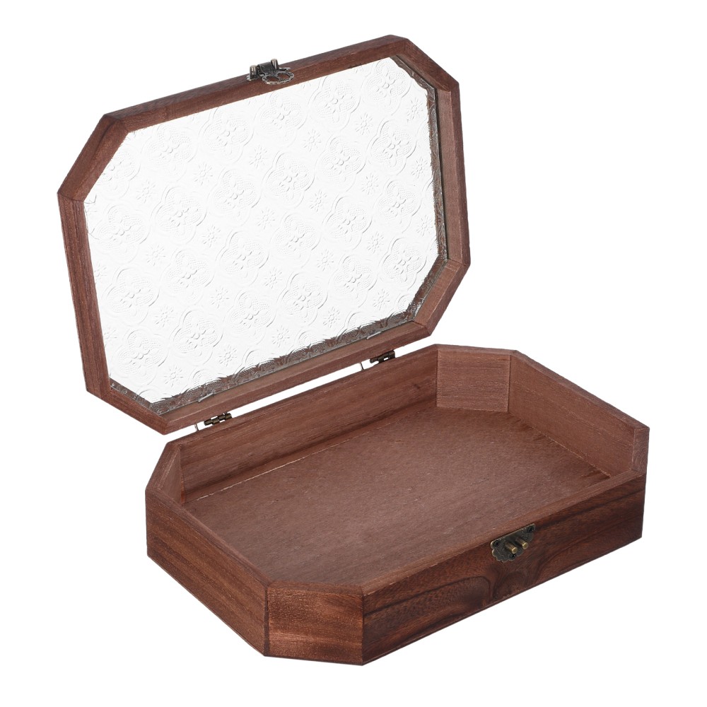 Countertop Cabinet with Drawers Decorative Wooden Box Glass Doors Storage