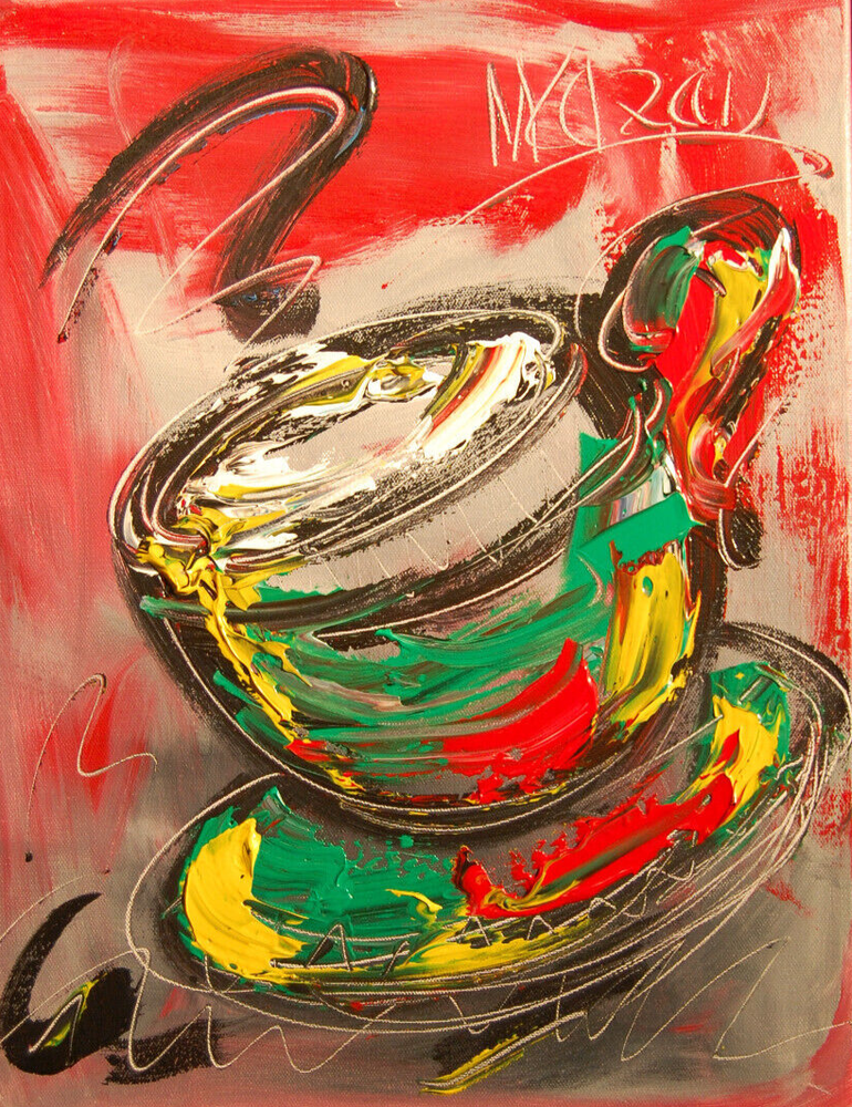 COFFEE    ABSTRACT BY KAZAV  Landscape Painting on Stretched Canvas wt3