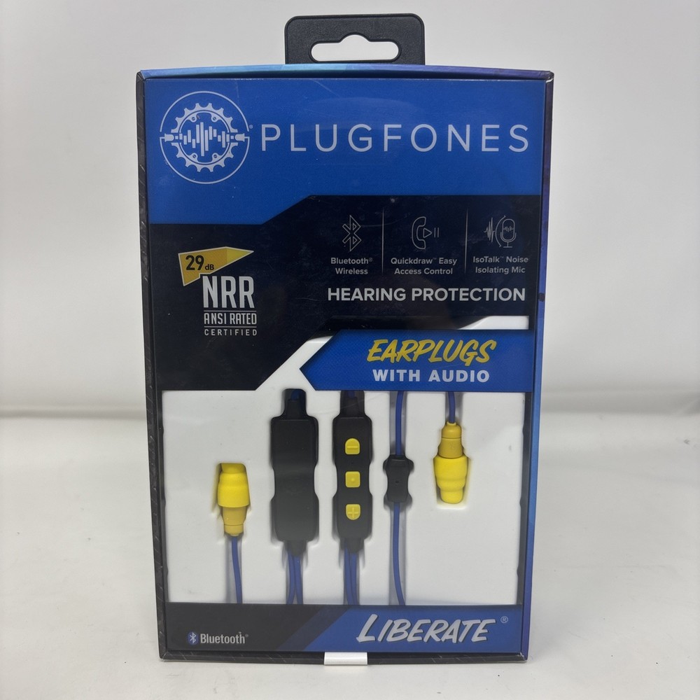 Plugfones Liberate 2.0, Wireless Bluetooth Earplugs, Headphones, Blue/Yellow