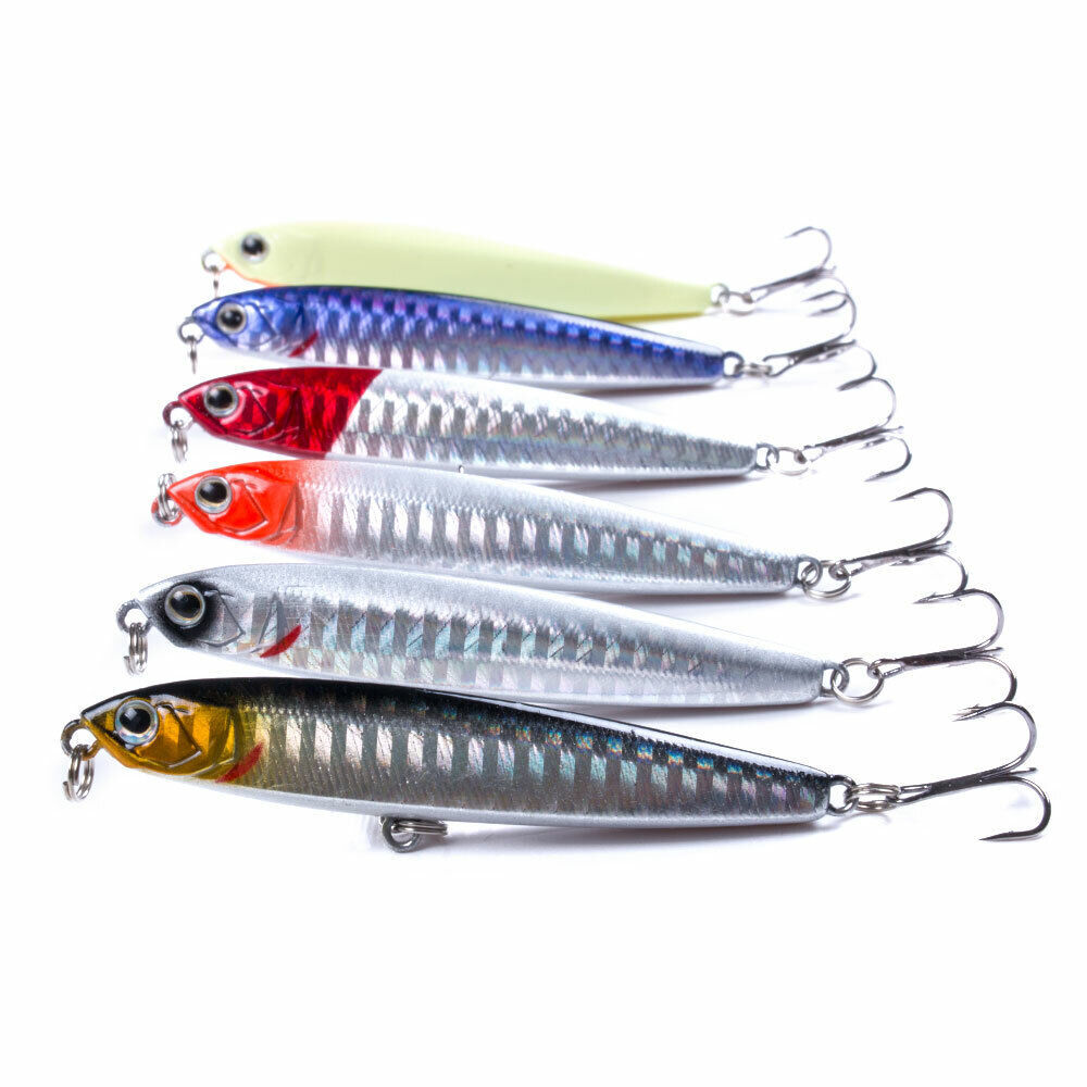 6PCS/Lot 7.5cm/10g Pencil Hard Bait Topwater Popper Crankbait Fishing Lure Trout