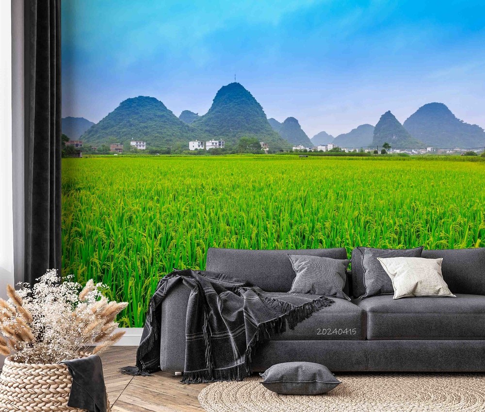 3D Mountains Rice Fields Landscape Wall Murals Wallpaper Murals Wall Sticker