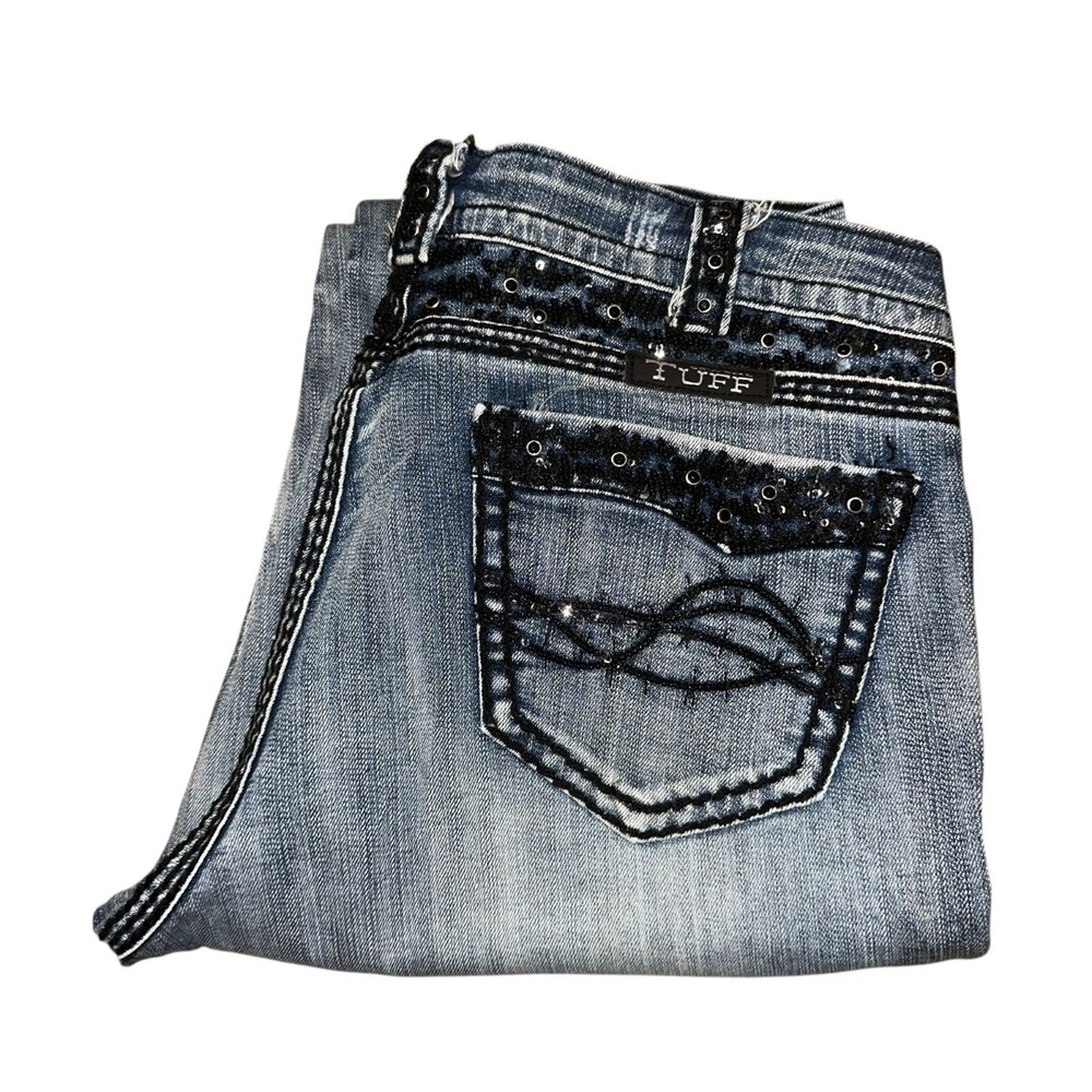 Cowgirl Tuff Straight Leg Distressed Jeans for Women Size 33x32 Plus Size Blue