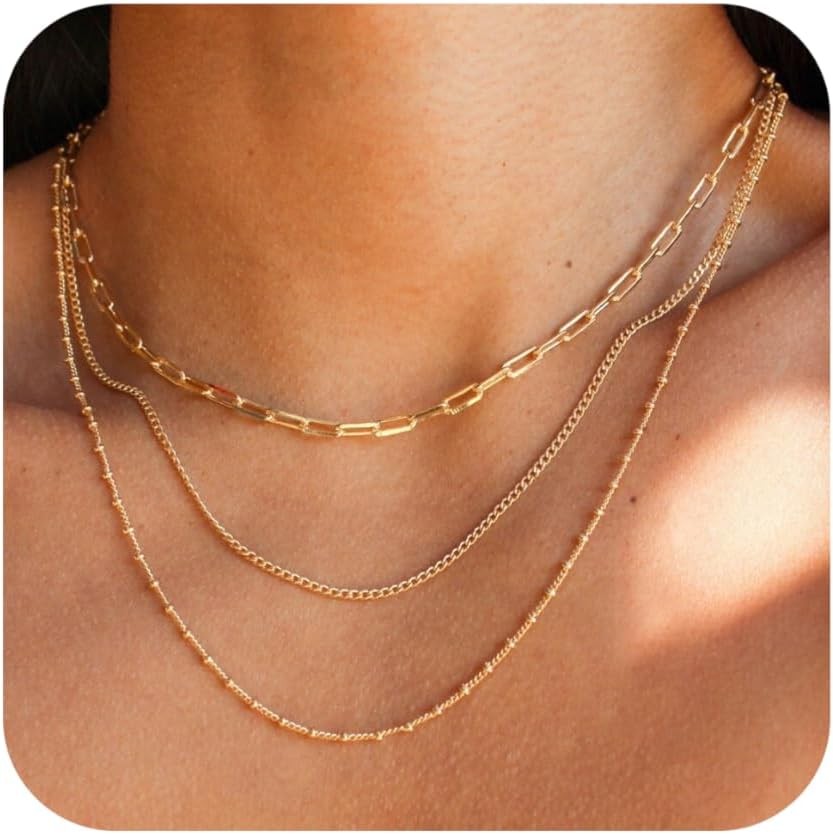 Waterproof Gold Necklace Layered Necklaces for Women Non Tarnish,1