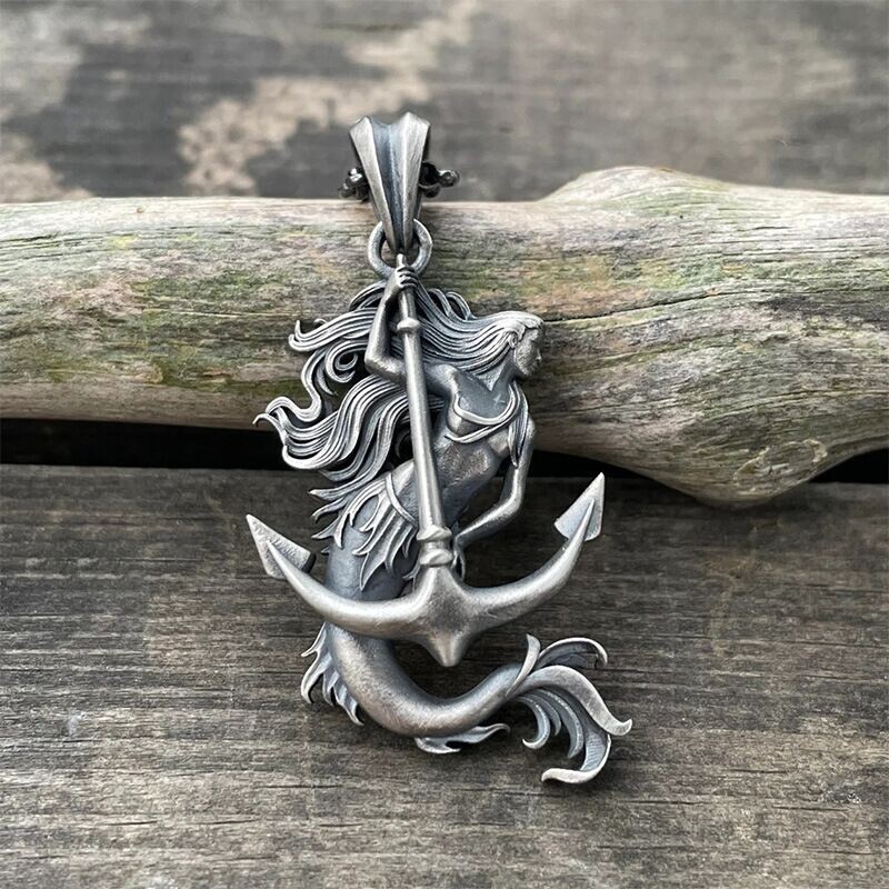 Vintage Mermaid Pendant Necklace for Men in Stainless Steel