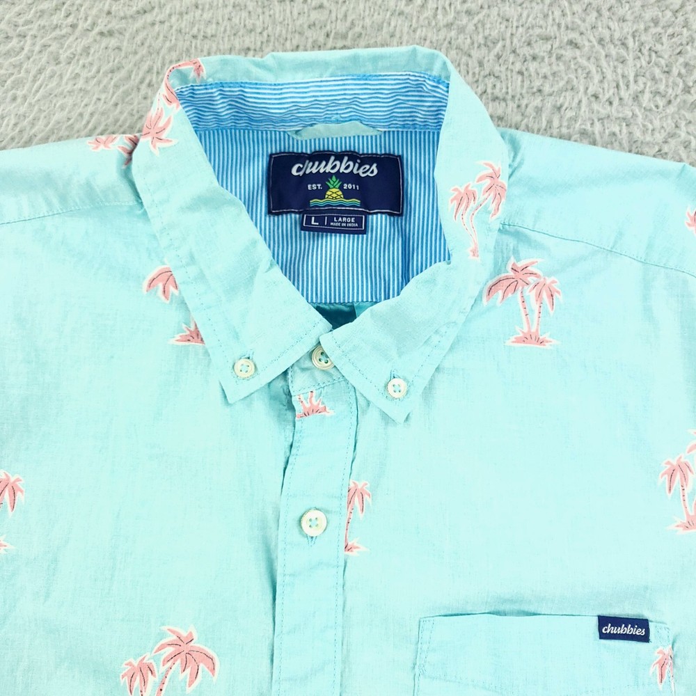 Chubbies Shirt Mens Large Blue Reverse Print Inside Out Tropical Button Up