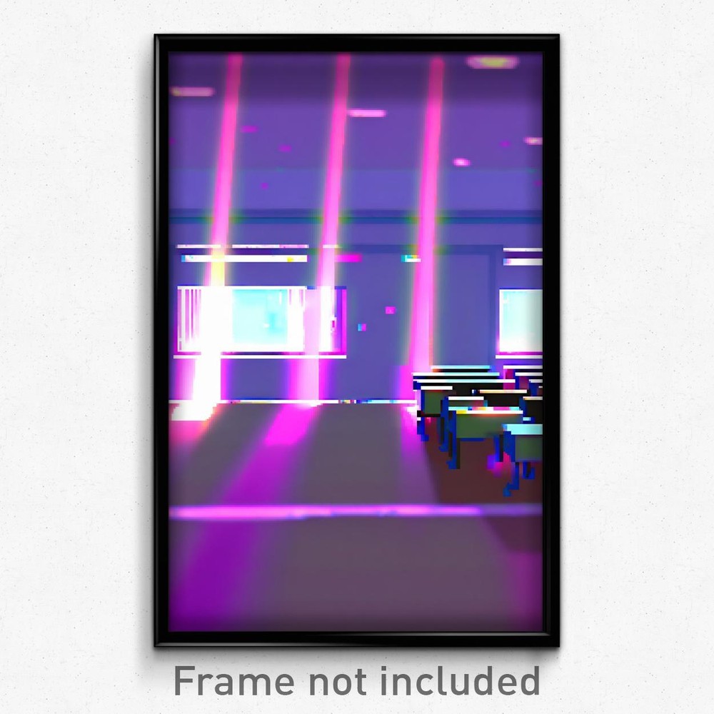 Pixel Art Poster - Glitchy School (8 Bit Psychedelic Trippy Video Game Print)