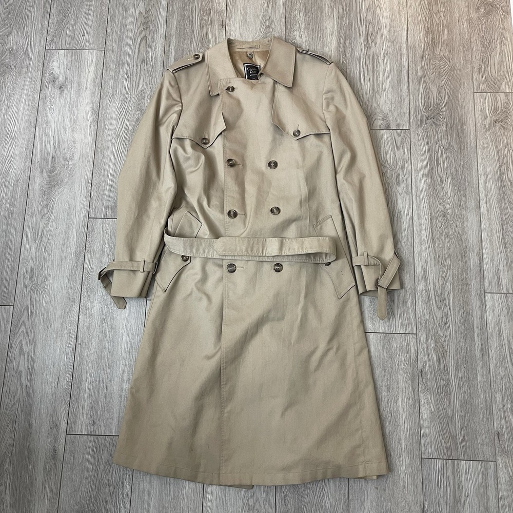 VTG Christian Dior Monsieur Classic Beige Double Breasted Trench Coat Size 42L